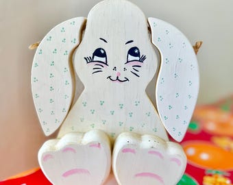 Vintage Hand painted Wooden Bunny Montessori Nursery Trinket Home Decor