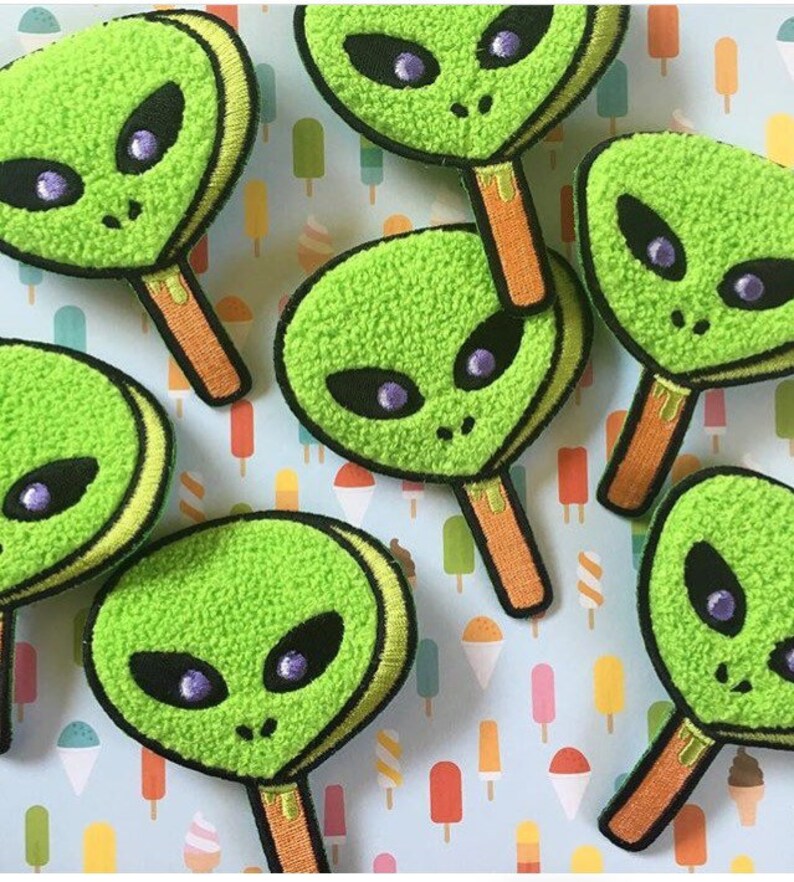 Area 51 Raid Lime Green Alien Chenille Sew on Patch