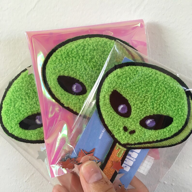 Area 51 Raid Lime Green Alien Chenille Sew on Patch