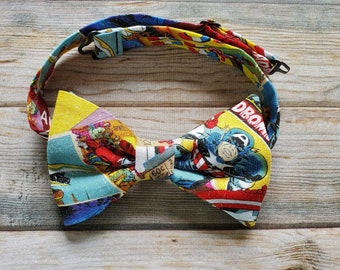 Superhero Bow Tie, Superheroes Bow Tie, Comic Books Bow Tie, Geeky Bow Tie, Nerdy Bow Tie, Fandom Bow Tie, Wedding, Men's Adjustable Bow Tie