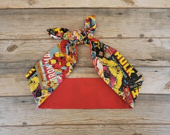 Superhero Bandana, Vintage Inspired Hair Tie, Retro Head Wrap, Superhero Head Scarf, Rockabilly Bandana, Pinup Bandana, Comics Bandana