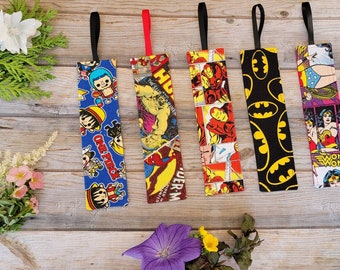 Superhero Bookmarks, Fabric Bookmarks, Fandom Bookmarks, Geeky Bookmarks, Comic Bookmarks, Teacher Gift, Reading Bookmarks, Bookmarkers