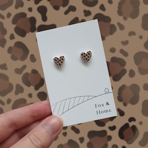 Leopard Print Heart Studs - Tiny Heart Earrings, Subtle Statement Earrings, Acrylic Jewellery, Everyday wear