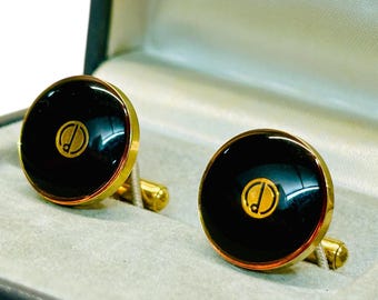 Vintage Alfred Dunhill Round Cufflinks Black Gold Plated Original Box