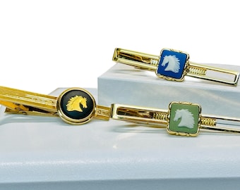 Set of Three Wedgwood Tie Clips Horse Head Jasperware Green Blue Black