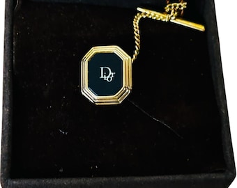 Vintage Christian Dior Trotter Black Onyx Tie Tack Gold Authentic Designer Tie Pin Original Box