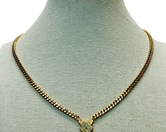 Collana girocollo vintage Lanvin in oro, 40 cm, con ciondolo a maglia cubana e cristallo, regalo per lei.