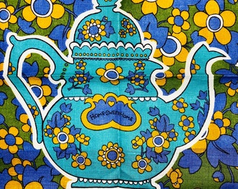 Paño de cocina de lino irlandés vintage: Floral elegante de los años 70, Pamela Kay