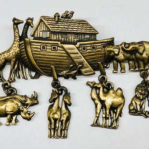Vintage Arche Noah Brosche Jonette Schmuck signiert JJ Antiqued Gold Tone Finish Zinn KOSTENLOSER Versand