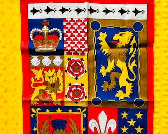 Paño de cocina de lino irlandés vintage: escudo heráldico del Úlster