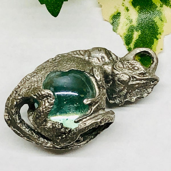 Vintage Lizard  Iguana with Glass Ball Pendant Silver Tone Metal Necklace Pendant Unique Reptile Lover Gift Idea FREE US SHIPPING