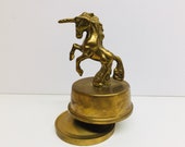 Vintage Brass Unicorn Music Box, Plays Love Story Where Do I Begin, Spinning Unicorn Musical Unicorn
