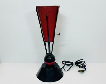 Mid Century Red and Black Metal Cone Table Lamp 1950s Atomic Decor Rocket Lamp Eames Era