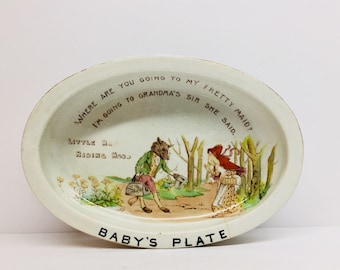 Antique Shelley Little Red Riding Hood Baby Plate - England Nursery Decor