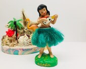 Vintage Hula Girl Dashboard Nodder Bobble Head Aloha Hawaiian Girl Figurine Magnetic Kitsch Tiki Bar Decor FREE US SHIPPING
