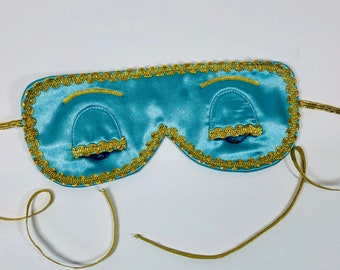 Breakfast at Tiffanys Sleep Eye Mask Holly Golightly Audrey Hepburn Satin Turquoise Gold