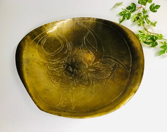 Vintage Brass Modernist Wall Hanging Engraved Flowers Brass Wall Art Adolf Oetter Otter Studios Canada Mid Century Decor Hollywood Regency