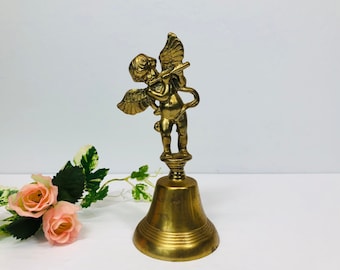vintage brass angel bell over 6 inches tall angel desk bell gift idea