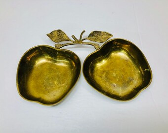 An Apple a Day Catch All Bowl Teacher Gift Gold Trinket Dish Home Decor Metal Dish Vintage Brass Apple Collect All Dish