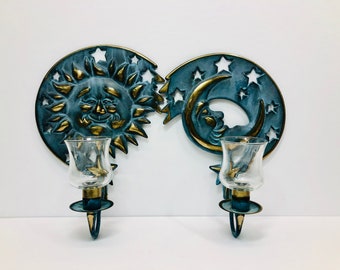 10 x 7 Vintage retired PartyLite metal moon wall candle holder
