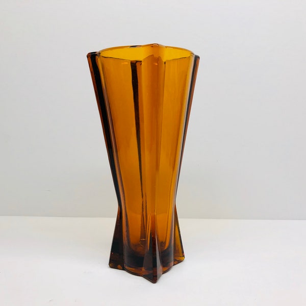 Vintage Anchor Hocking Amber Rocket Vase, Art Deco Amber Glass Vase Atomic Vase FREE US SHIPPING