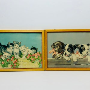 Vintage Framed Cats Five Kittens Lithograph Print Litho circa 1920s Art Deco Era Wall Art image 6