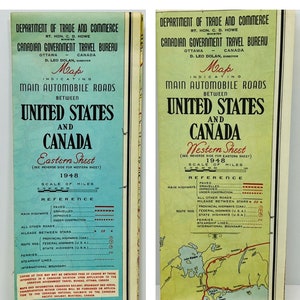 Carte vintage de 1948 des principales routes automobiles entre l'est et l'ouest des États-Unis et du Canada IDÉALE pour l'encadrement