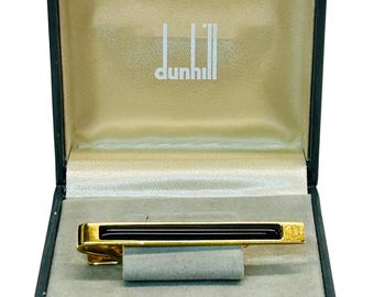 Spinka do krawata Alfred Dunhill w kolorze złotym i czarnym w pudełku, prezent dla niego na ślub, do biura, na bal maturalny