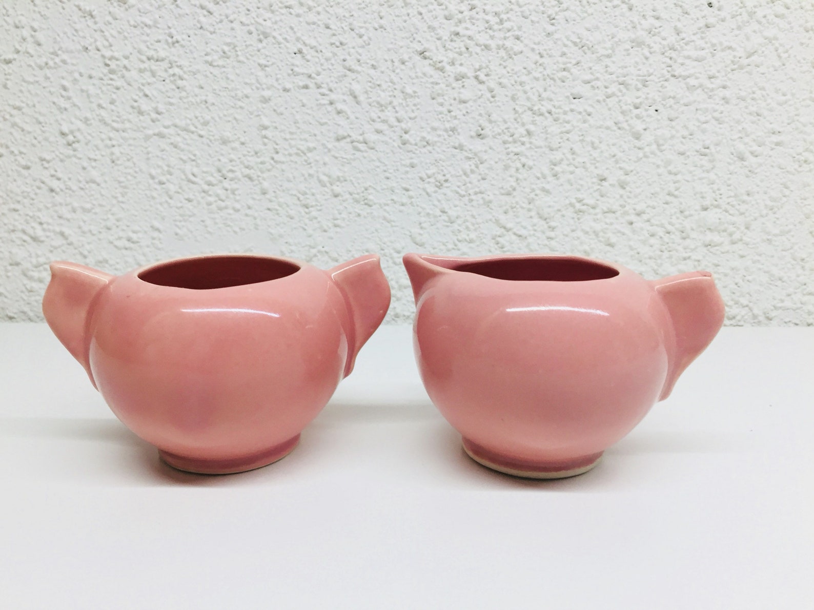 Mid Century Pink Sugar Bowl and Creamer Pink Ceramic Sugar Etsy