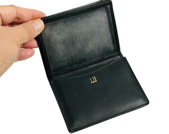 Vintage Dunhill Black Leather ID Passcase Wallet Bifold Credit