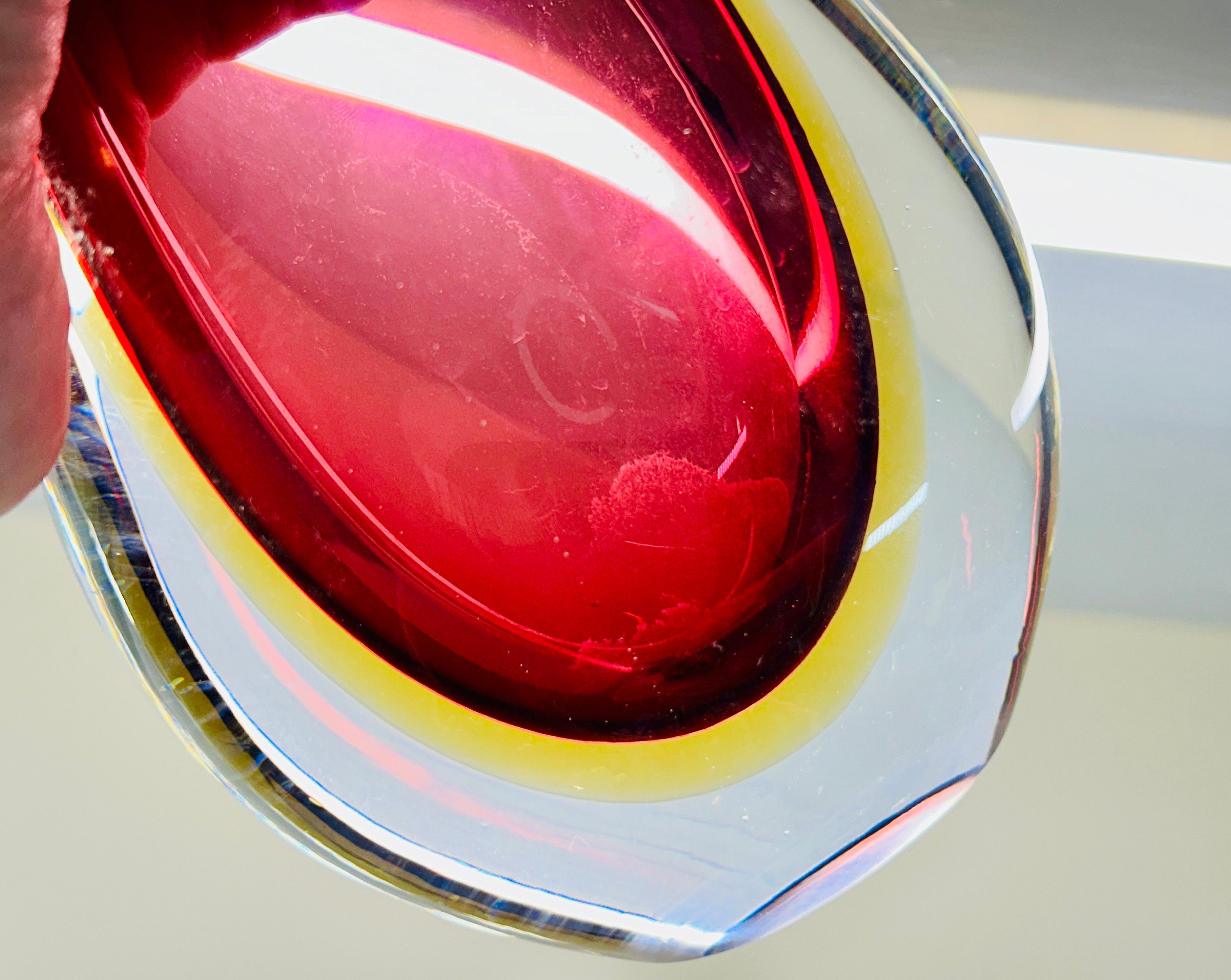 Vintage Flavio Poli Seguso Murano Sommerso Vase Red Yellow