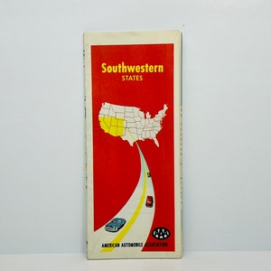 Vintage 1954 Southwestern Map AAA American Automobile Association, carte routière dépliante 35 x 27 pouces