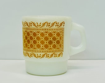 Vintage Fire King Tan Stacking Mug Milk Glass Anchor Hocking