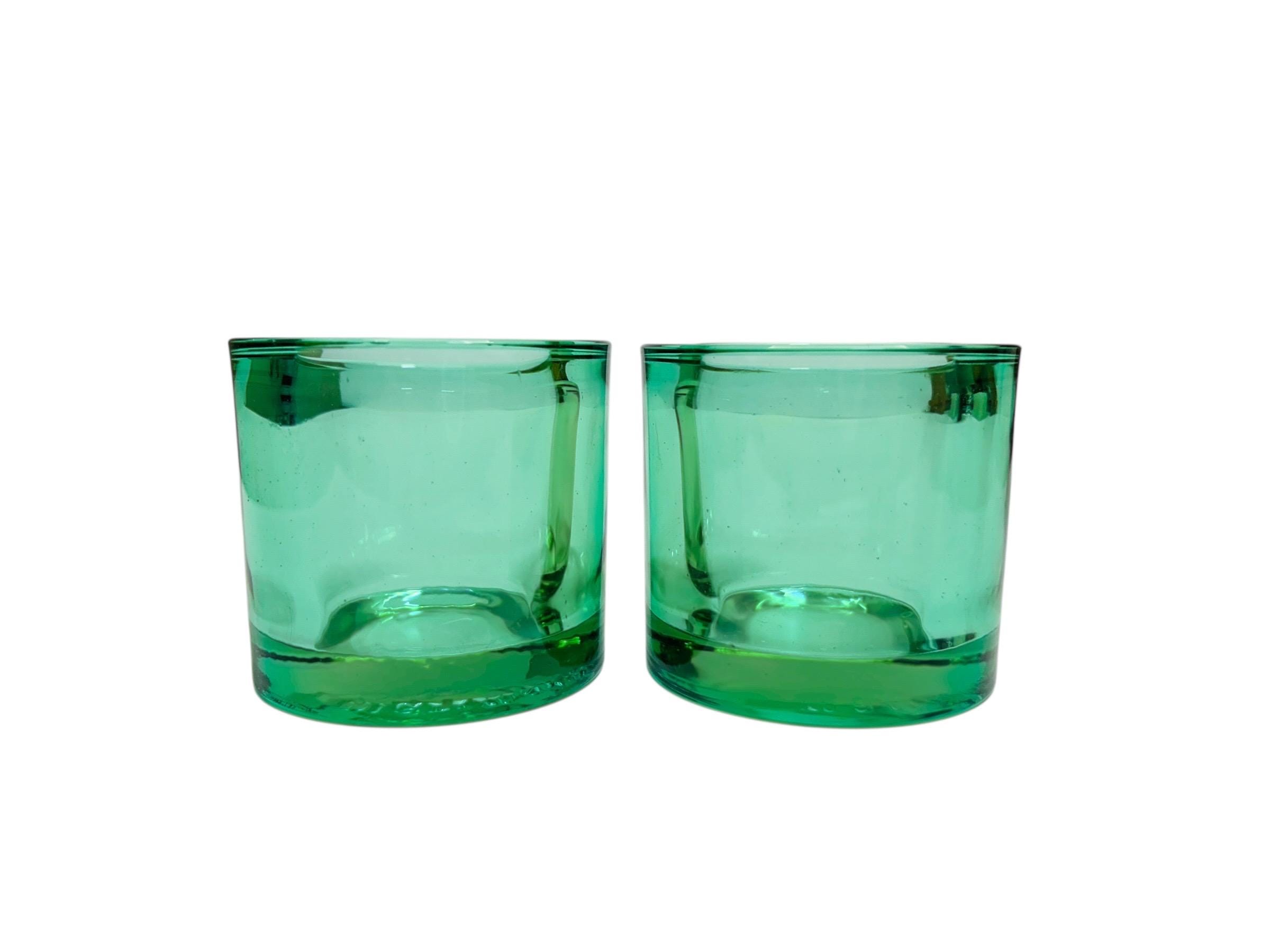 Iittala Marimekko Kivi Green Glass Candle Holders Pair Votive Made
