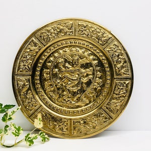 Vintage Brass Shiva Wall Plate 7 1/2&quot; Patron God of Yoga Meditation and Arts Boho Bohemian Decor Wall Hanging Hinduism