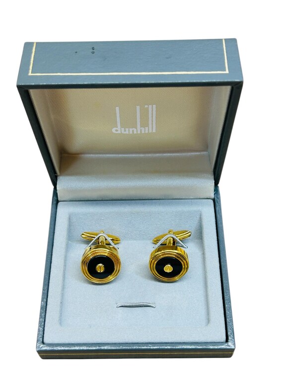 Alfred Dunhill Round Black Onyx Gold Cufflinks Removable Faces