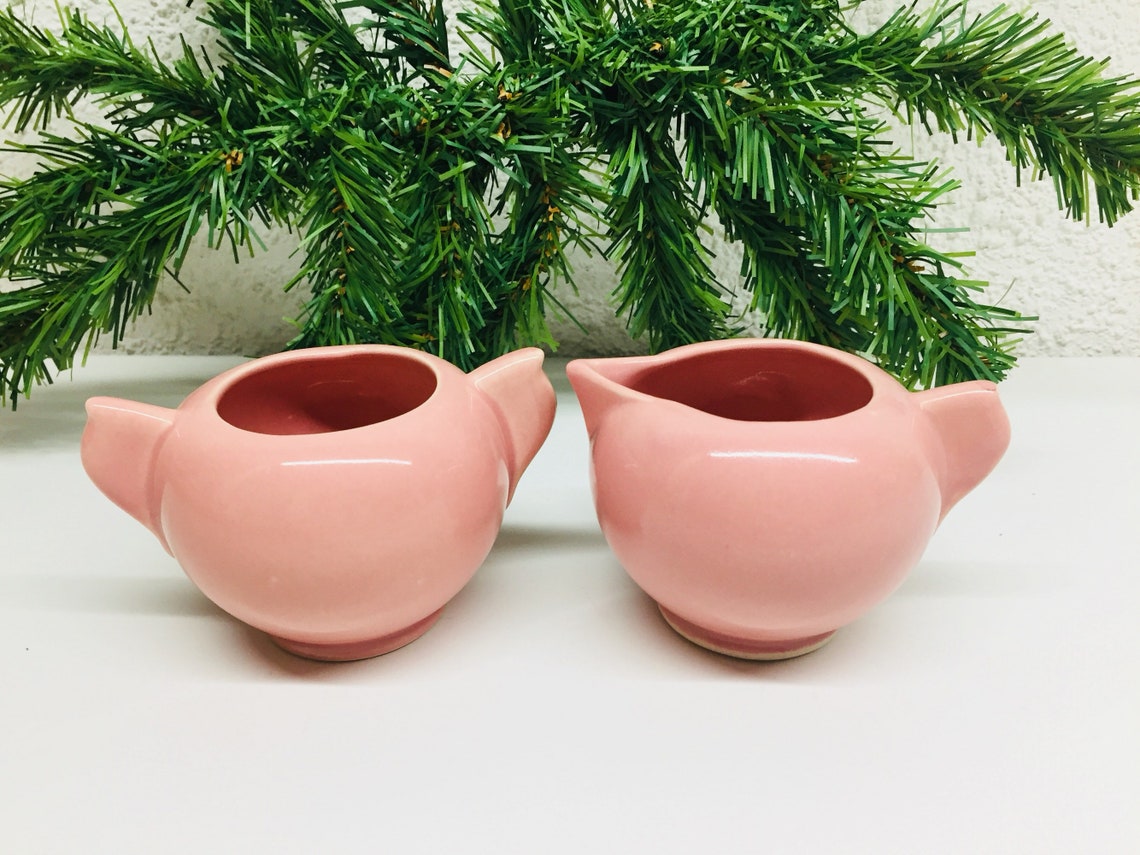 Mid Century Pink Sugar Bowl and Creamer Pink Ceramic Sugar Etsy