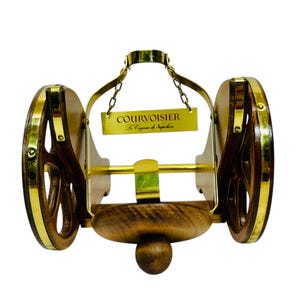 Vintage Courvoisier Cognac Cannon Bottle Holder Le Cognac de Napoleon Wood and Brass Advertising Man Cave Decor