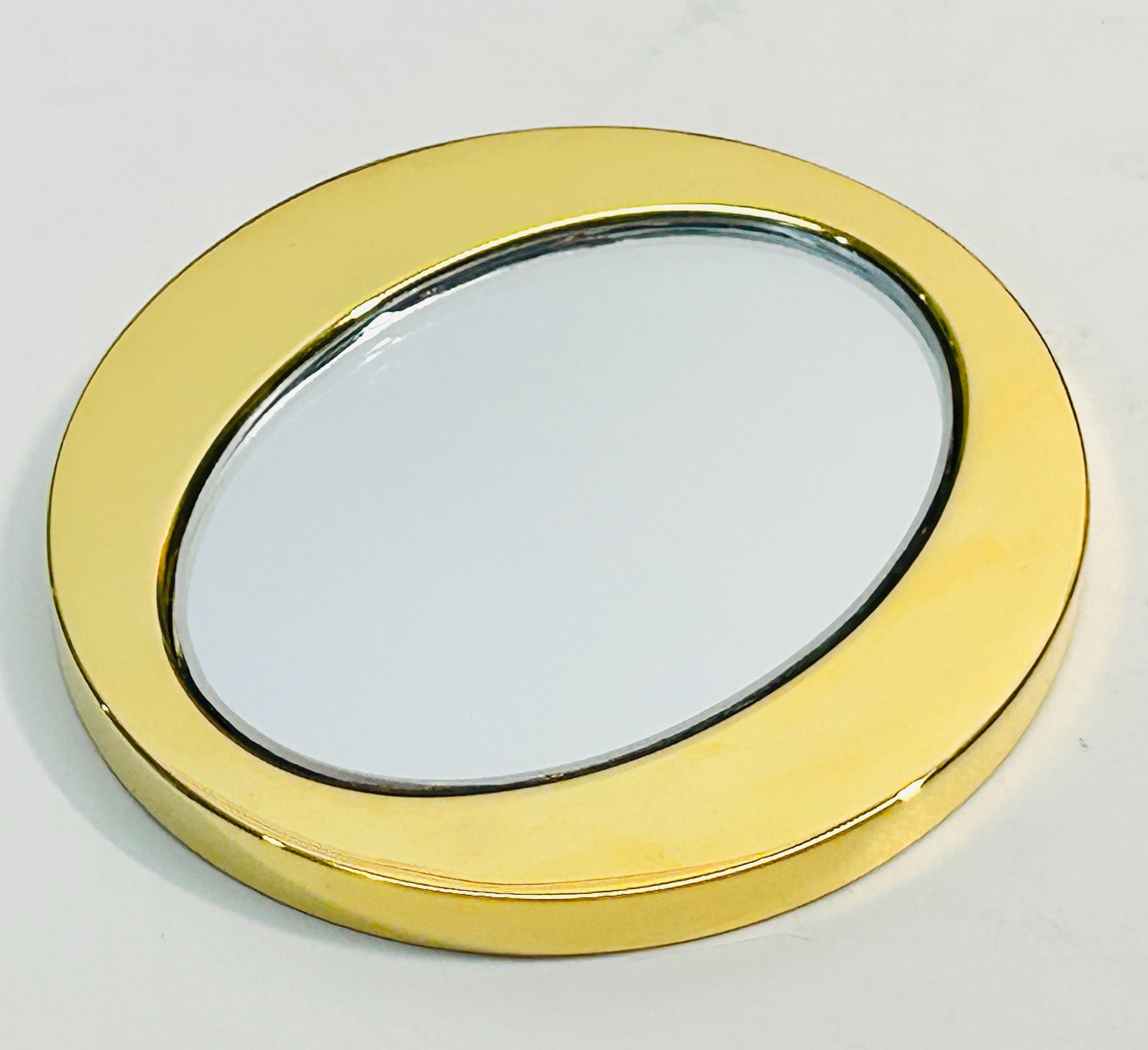 Vintage 1980s Christian Dior Gold Metal O Pocket Mirror With Pouch