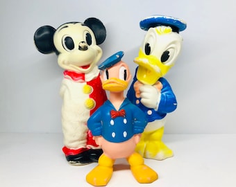 Vintage 1960s Disney Rubber Toys, Mickey Mouse and Donald Duck (Sold Separately)