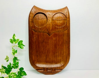 Vintage Teak Winking Owl Wall Hanging Wooden Owl on Branch Mid Century Decor