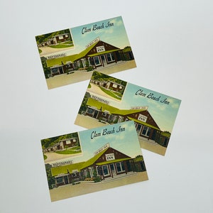 Une carte postale en lin Clam Beach Inn vintage des années 1950 en Californie, 3 disponibles