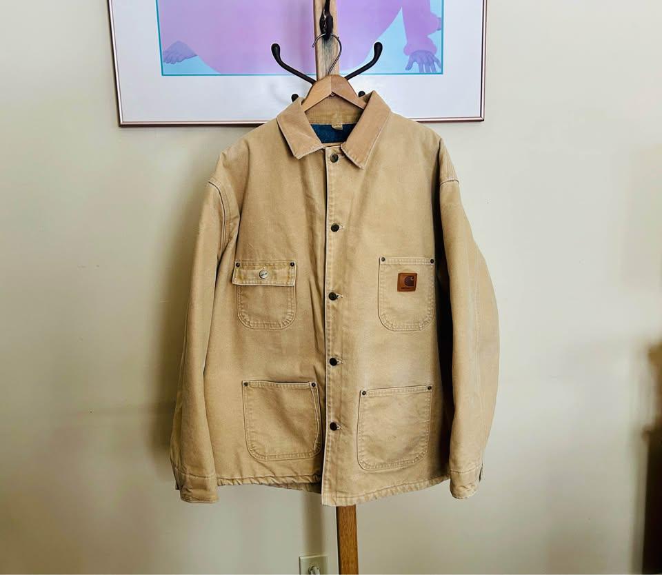 Vintage Carhartt Tan Chore Jacket Blanket Lined XL C02 WET Wheat