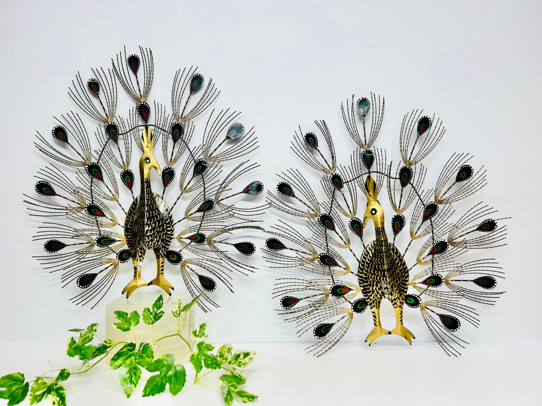 Vintage Pair Metal Peacock Wall Hanging 1960s Mid Century Decor Peacock Wall Art Etsy