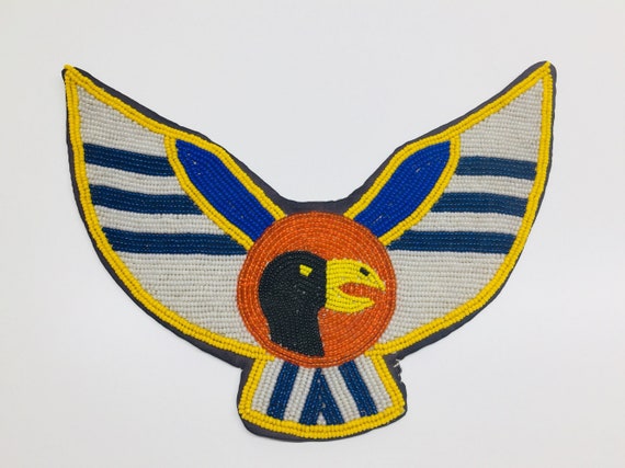 Vintage Beaded Blackbird, Wings Patch, 9 Inches Vi