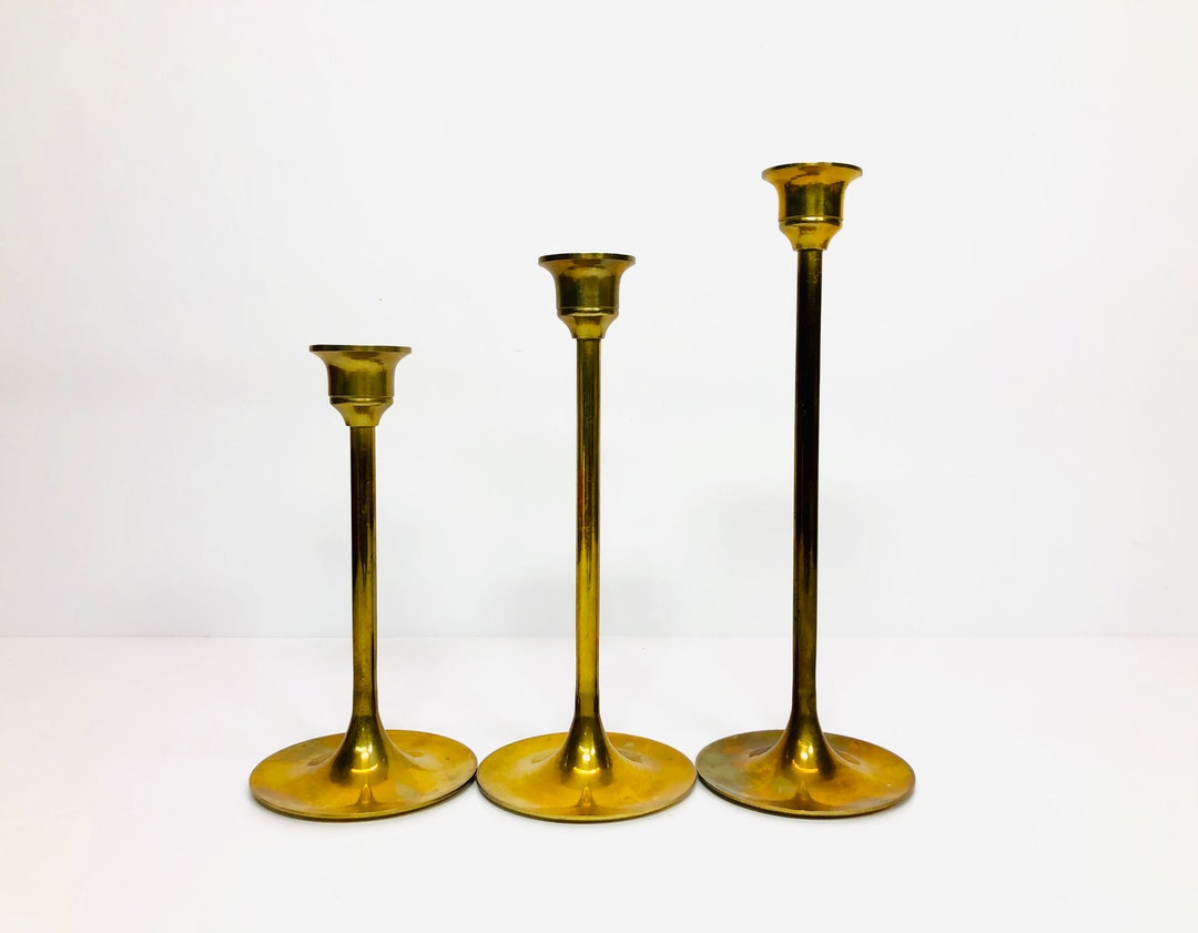 Vintage Graduated Brass Tulip Candle Holders Set of 3 Hollywood Regency