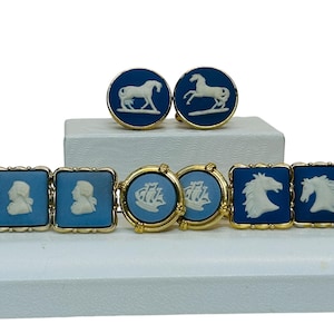 Vintage Wedgwood Blå Jasperware Manschettknappar CHOICE Hästskepp Romerska