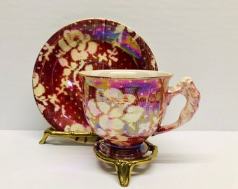 Vintage Royal Winton Cranberry Brocade Teacup and Saucer Royal Winton Grimwades Iridescent Cup and Saucer 1941-1951