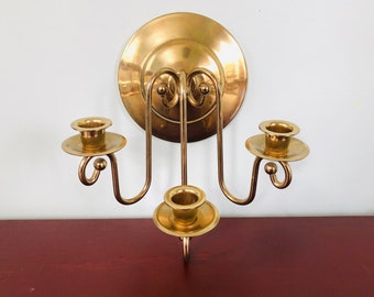 Brass Wall Sconce Candle Holder Mid Century Hollywood Regency Decor