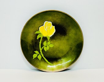 Vintage 1979 Yellow Rose Enamel Plate: Victor Hawaii Limited Edition